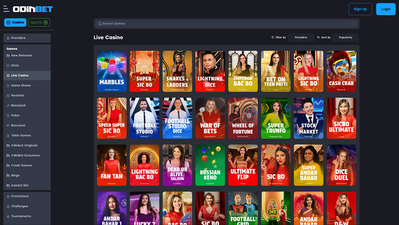 Odinbet Casino — Live dealer lobby