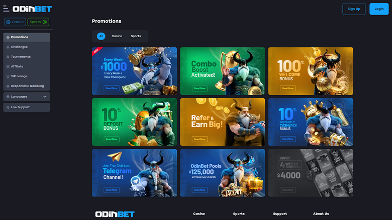Odinbet Casino — Promotions page