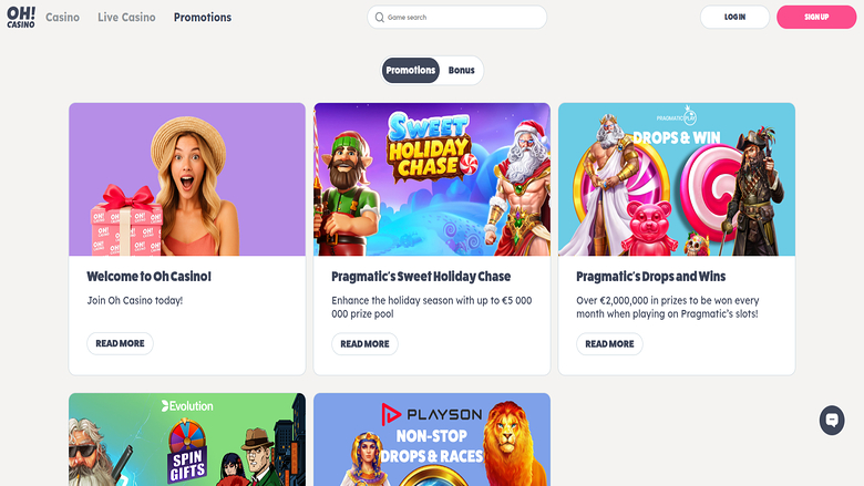 Oh Casino — Promotions page