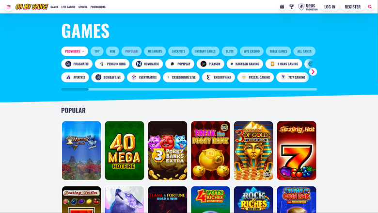 Oh My Spins Casino — Games by studio
