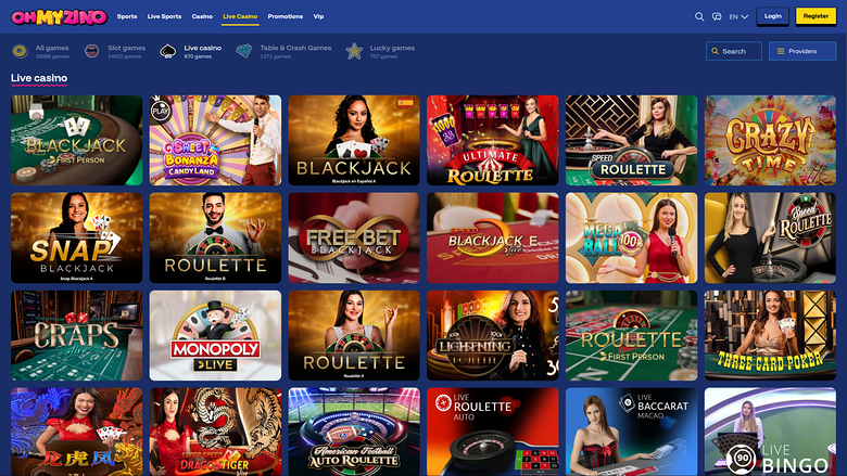 OhMyZino Casino — Live dealer lobby