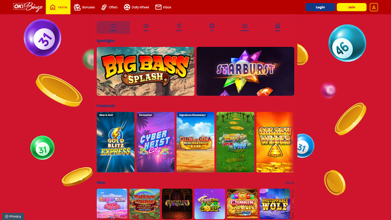 Ok Bingo — Games lobby