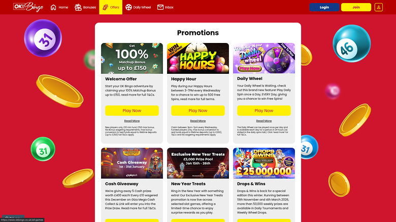 Ok Bingo — Promotions page