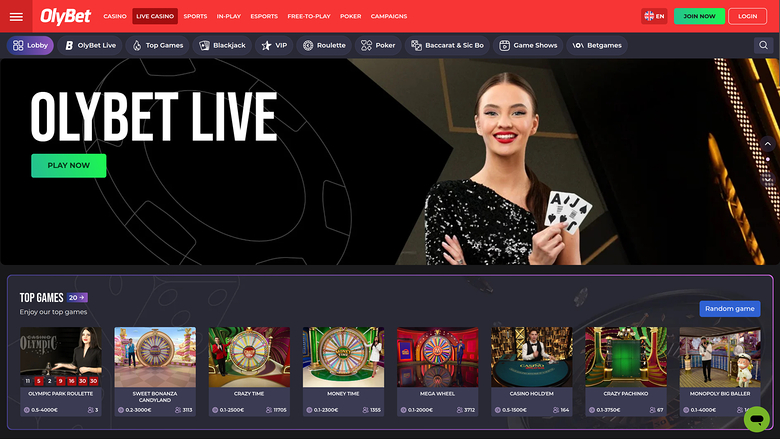 Olybet Casino — Live dealer lobby