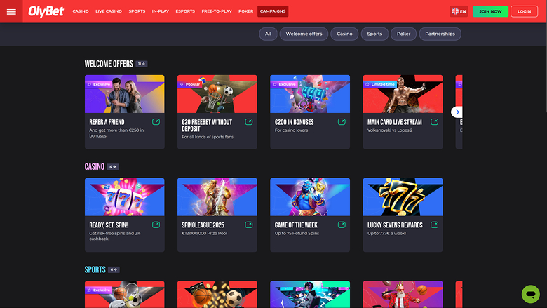 Olybet Casino — Promotions page