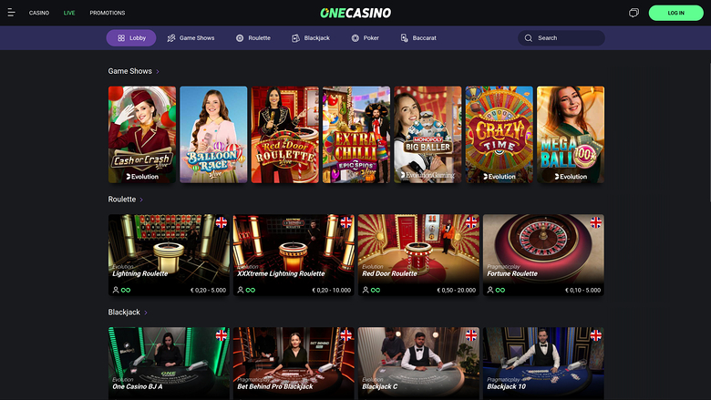 One Casino — Live dealer lobby