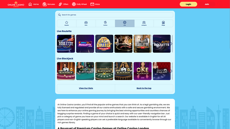 Online Casino London — Live dealer lobby