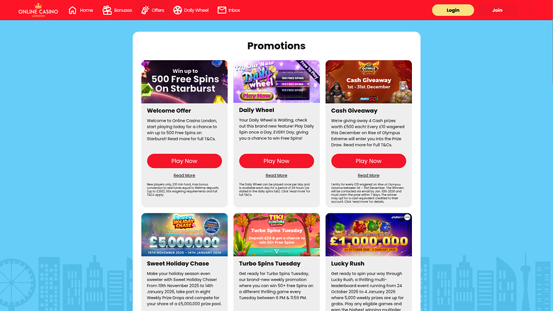 Online Casino London — Promotions page