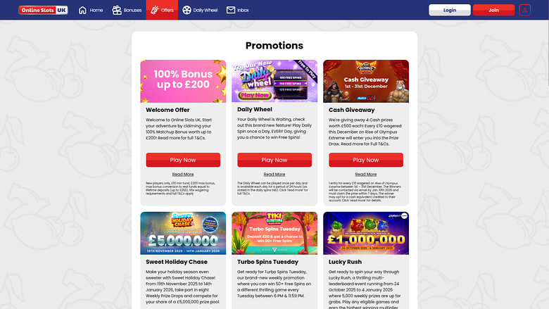 Online Slots UK — Promotions page