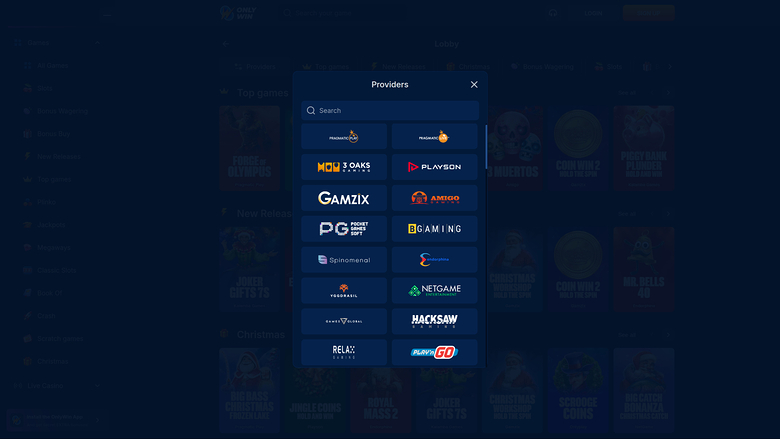 Only Win Casino — Games by studio
