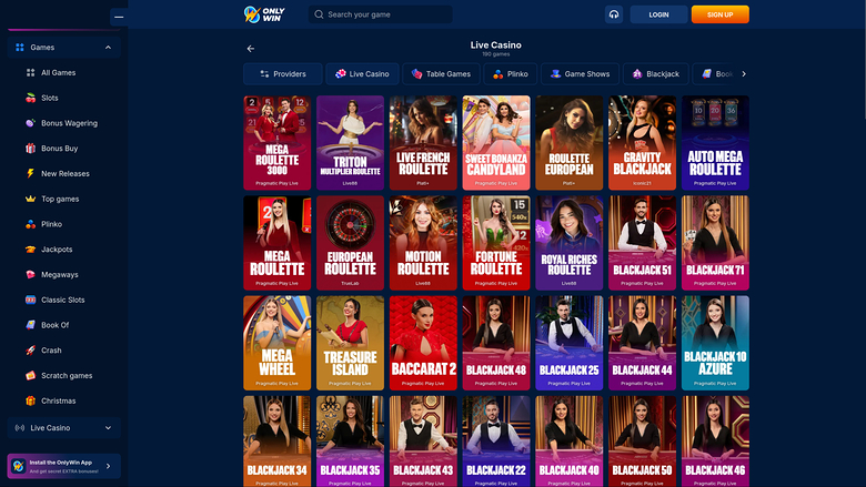 Only Win Casino — Live dealer lobby