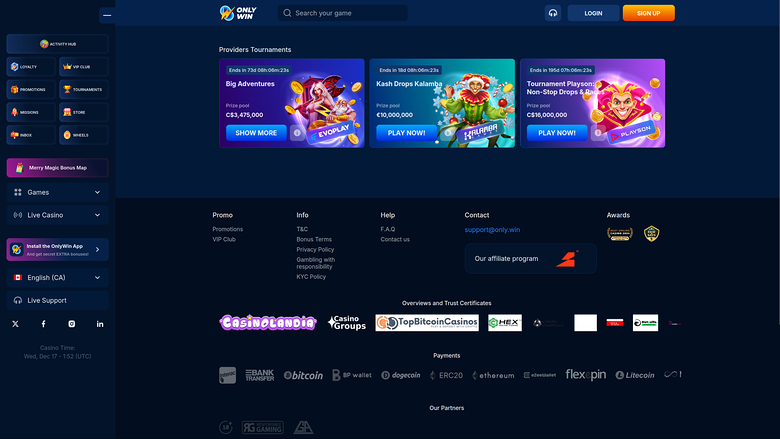 Only Win Casino — Tournaments