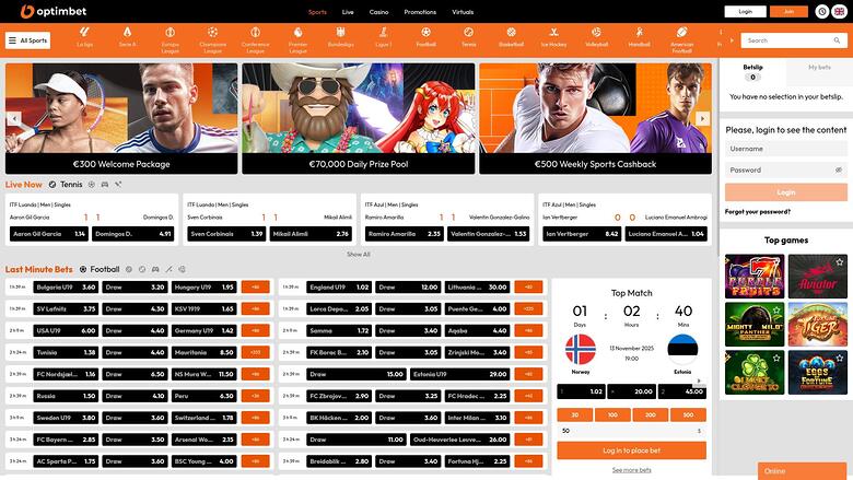 OptimBet Casino — Homepage