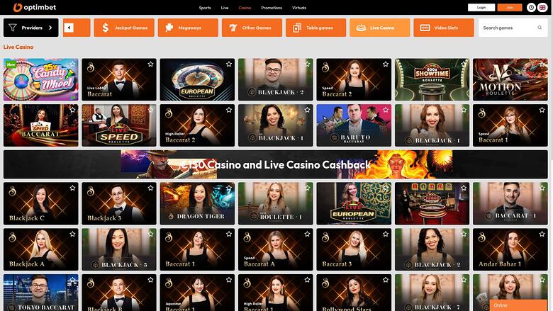 OptimBet Casino — Live dealer lobby