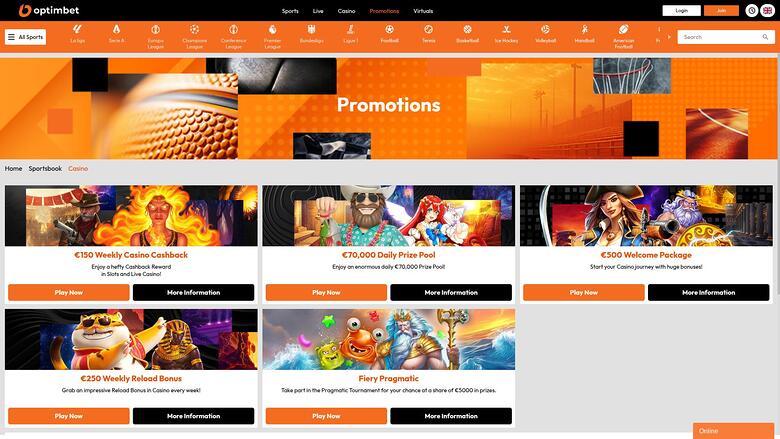 OptimBet Casino — Promotions page
