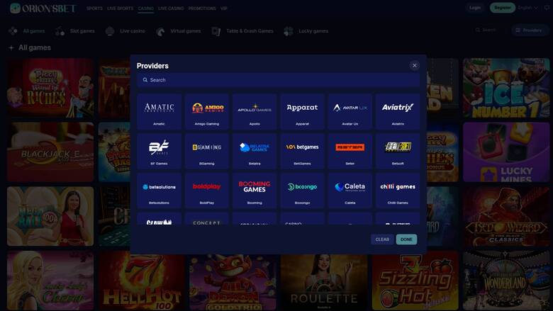 OrionsBet Casino — Gamedevelopers
