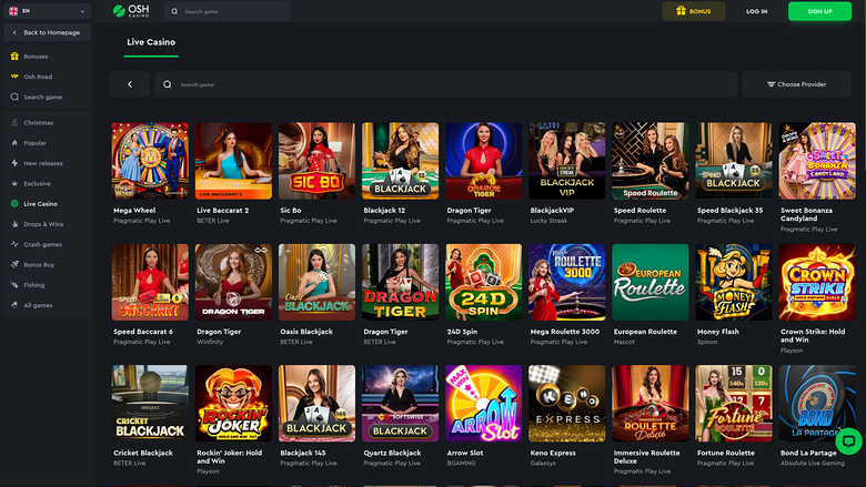 Osh Casino — Live dealer lobby