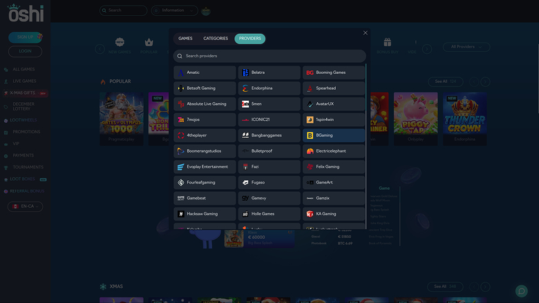 Oshi Casino — Games by studio