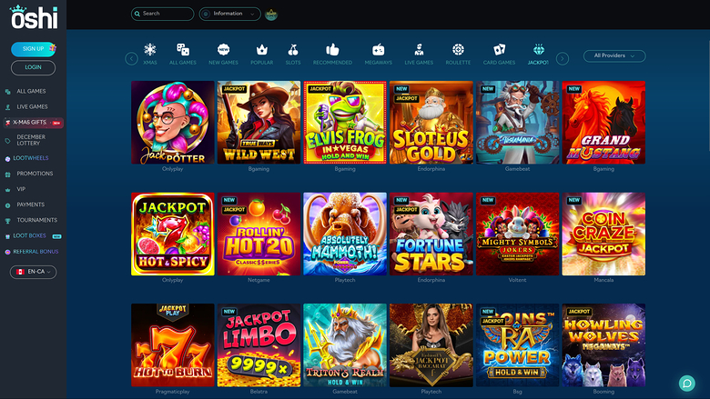 Oshi Casino — Jackpot games