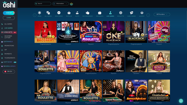 Oshi Casino — Live dealer lobby
