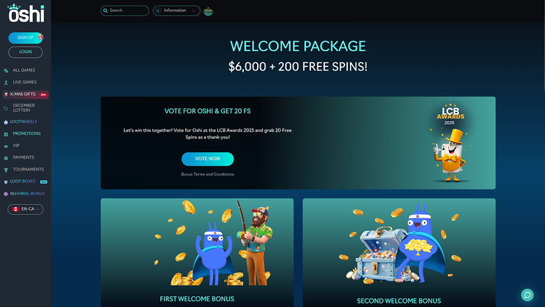 Oshi Casino — Promotions page