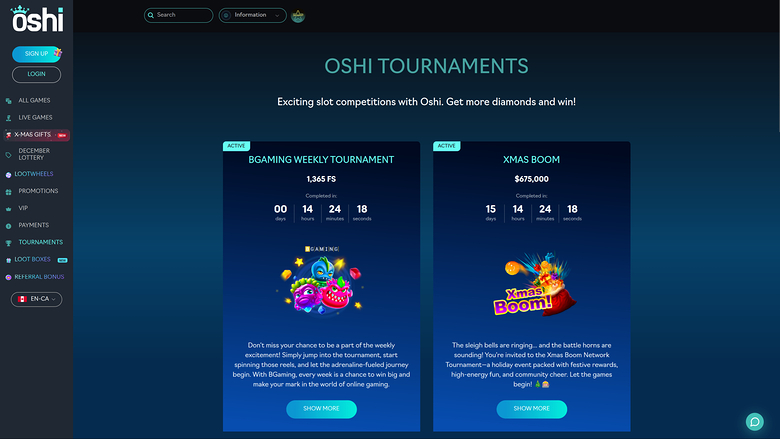 Oshi Casino — Tournaments