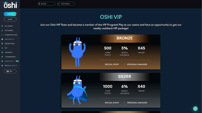 Oshi Casino — VIP section