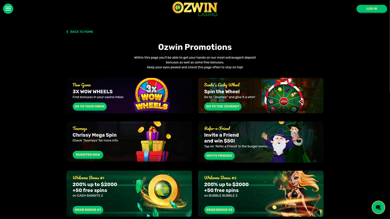 Ozwin Casino — Promotions page