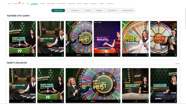 Paddy Power Casino — Live dealer lobby