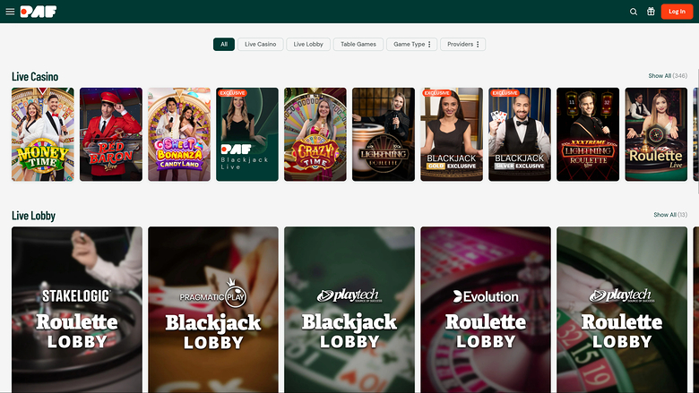 Paf Casino — Live dealer lobby