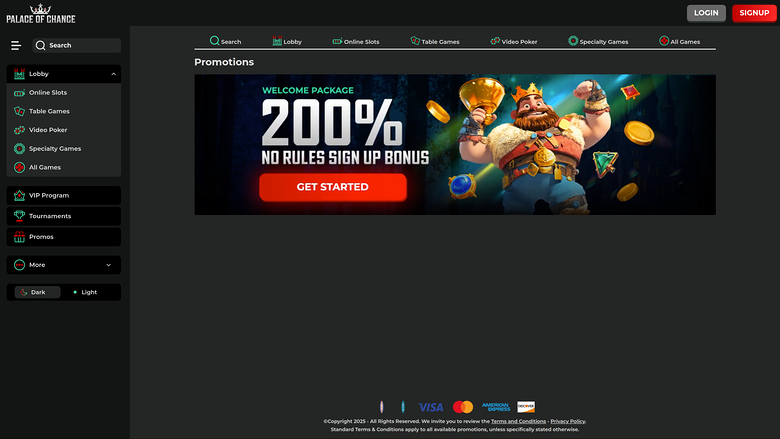 Palace of Chance — Promotions page