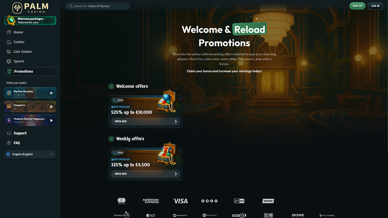 Palm Casino — Promotions page