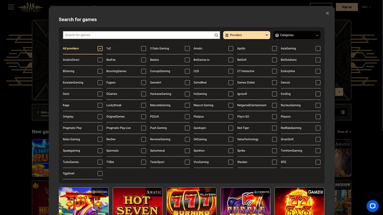 Pan Casino — Games by studio