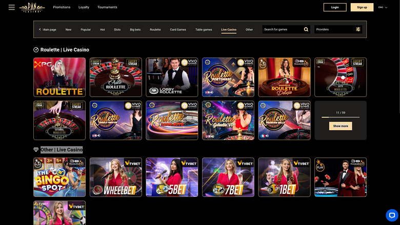 Pan Casino — Live dealer lobby