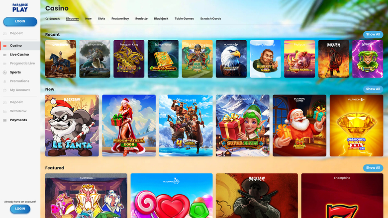 ParadisePlay Casino — Games lobby