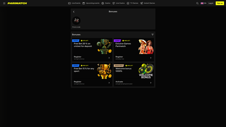 Parimatch Casino — Promotions page