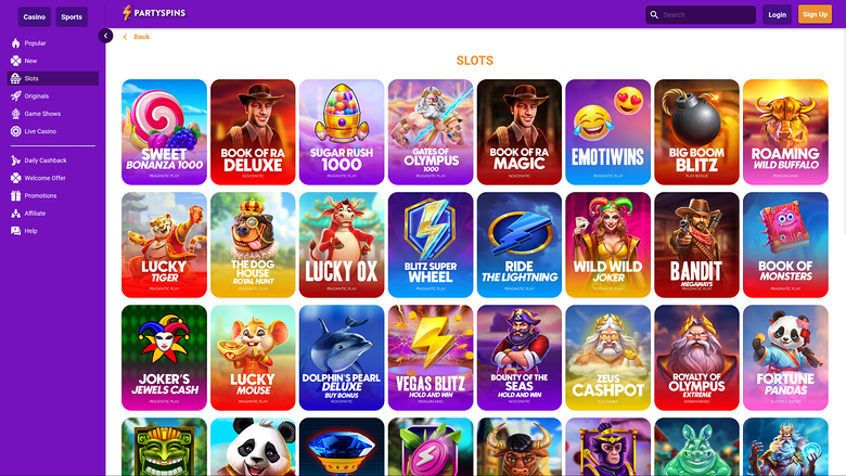 PartySpins Casino — Games lobby