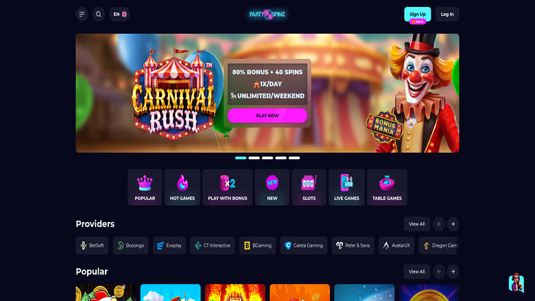 PartySpinz Casino — Homepage