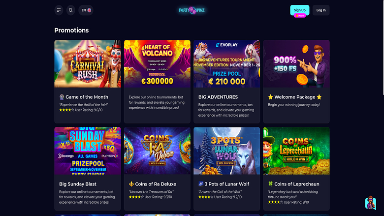 PartySpinz Casino — Promotions page