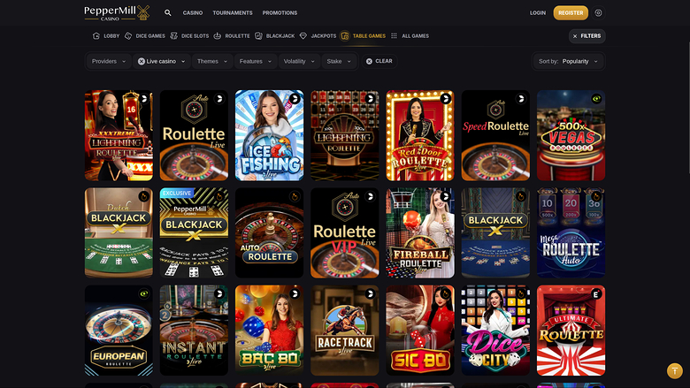 PepperMill Casino — Live dealer lobby