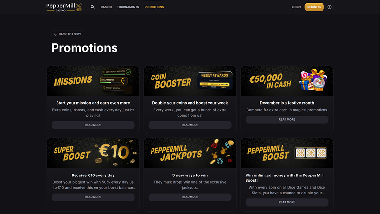 PepperMill Casino — Promotions page