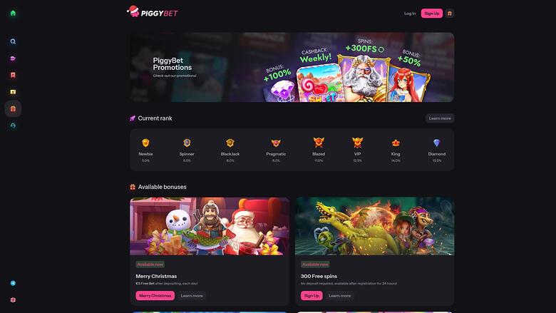 PiggyBet Casino — Promotions page