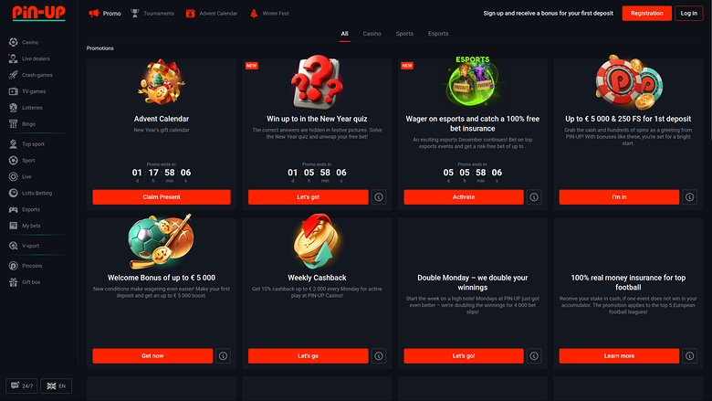 Pin Up Casino — Promotions page