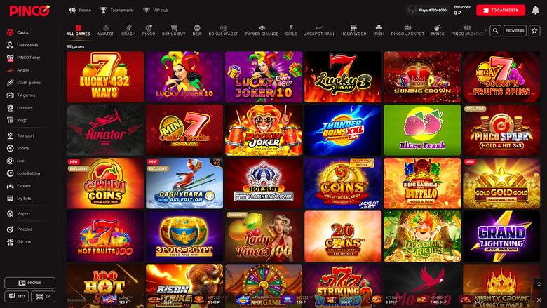 Pinco Casino — Games lobby
