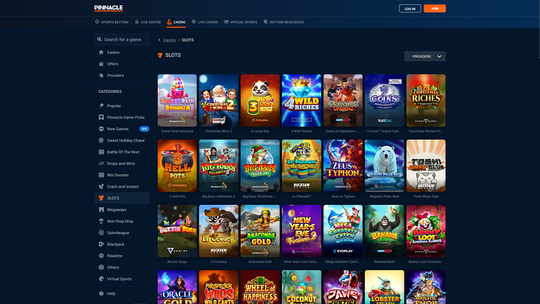 Pinnacle — Games lobby