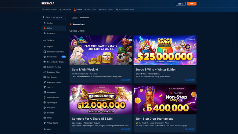 Pinnacle — Promotions page