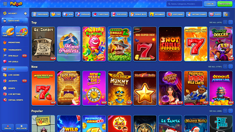Pistolo Casino — Games lobby