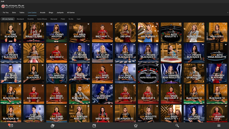 Platinum Play Casino — Live dealer lobby