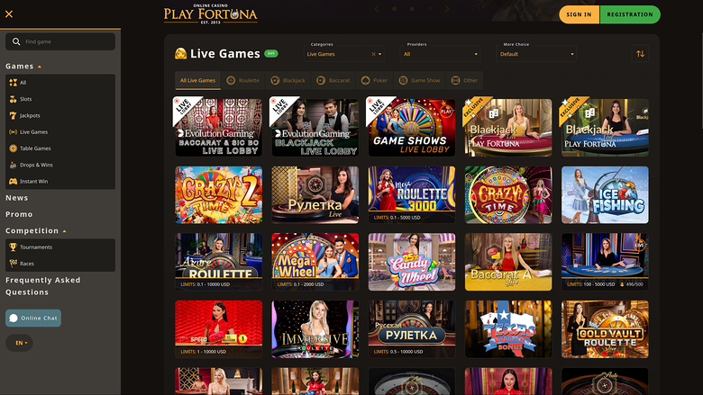 Play Fortuna Casino — Live dealer lobby