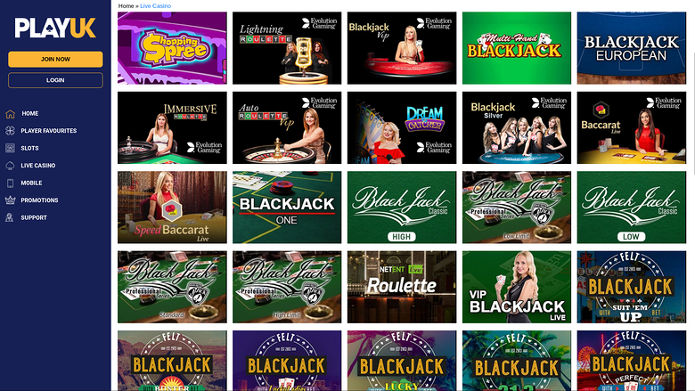 Play UK Casino — Live dealer lobby